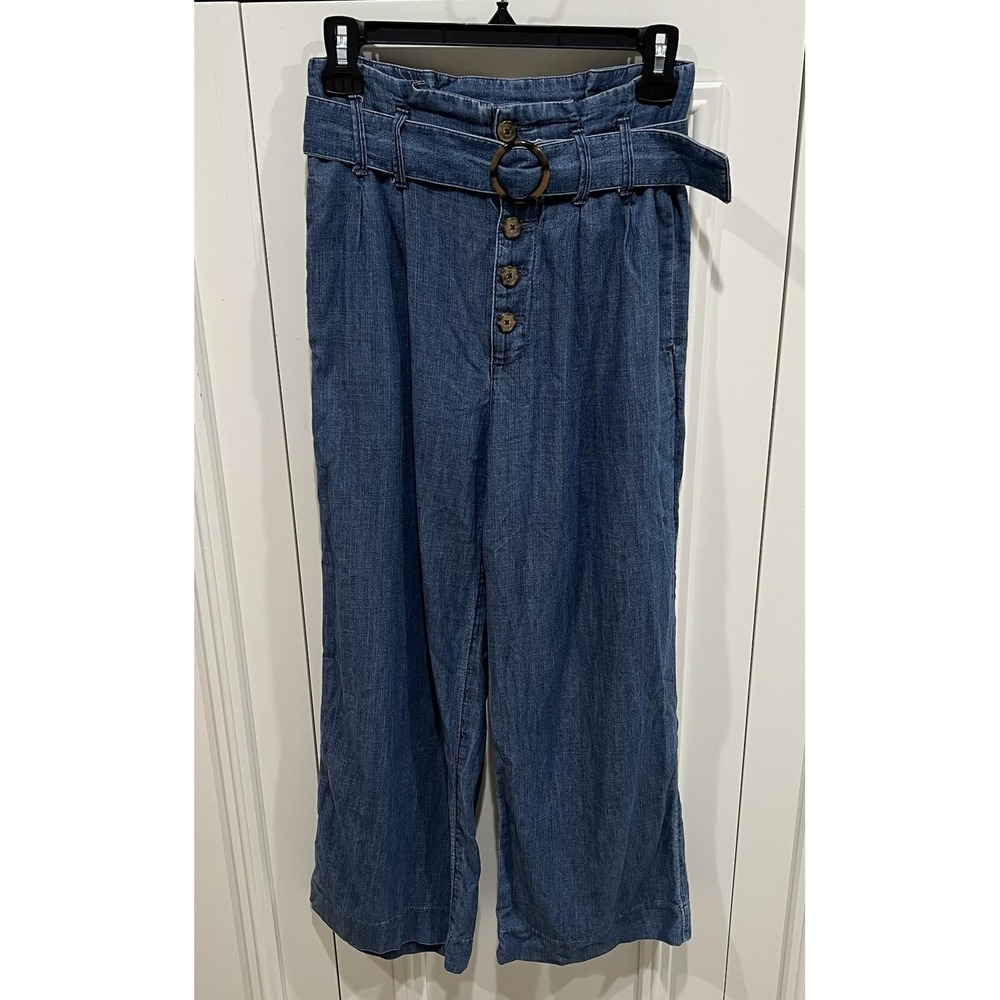 Abercrombie & Finch Pants Wide Leg Chambray Belt Nautical Coastal Boho